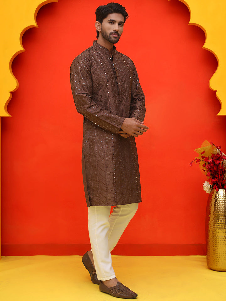 Embroidered Straight Kurta Set For Men