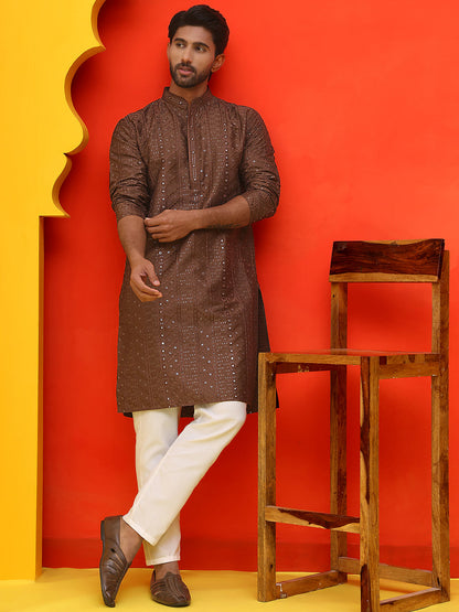 Embroidered Straight Kurta Set For Men