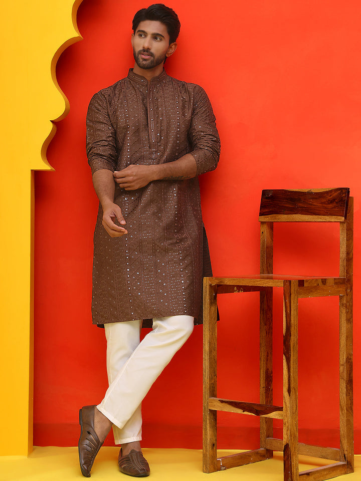 Embroidered Straight Kurta Set For Men