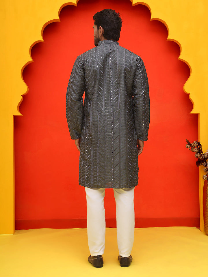 Embroidered Straight Kurta Set For Men