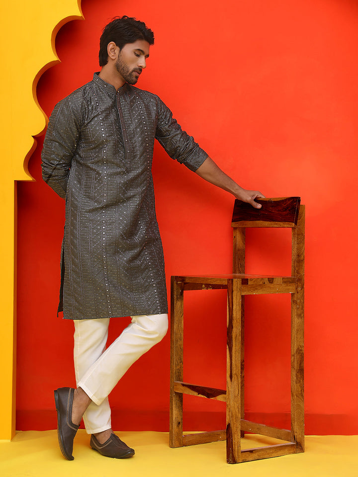 Embroidered Straight Kurta Set For Men