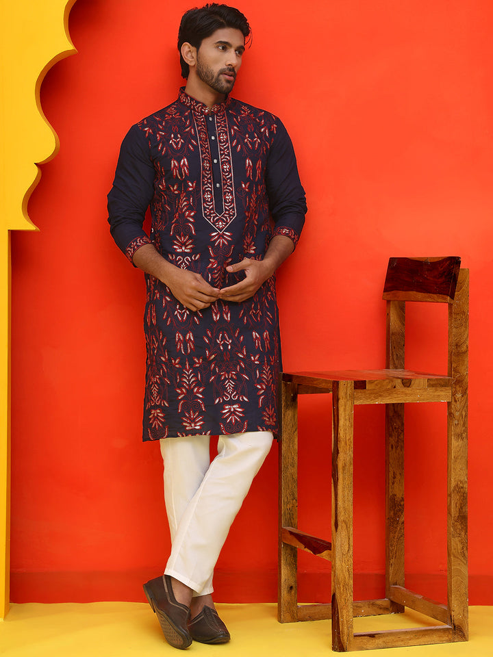 Embroidered &amp; Sequins Kurta Set For Men