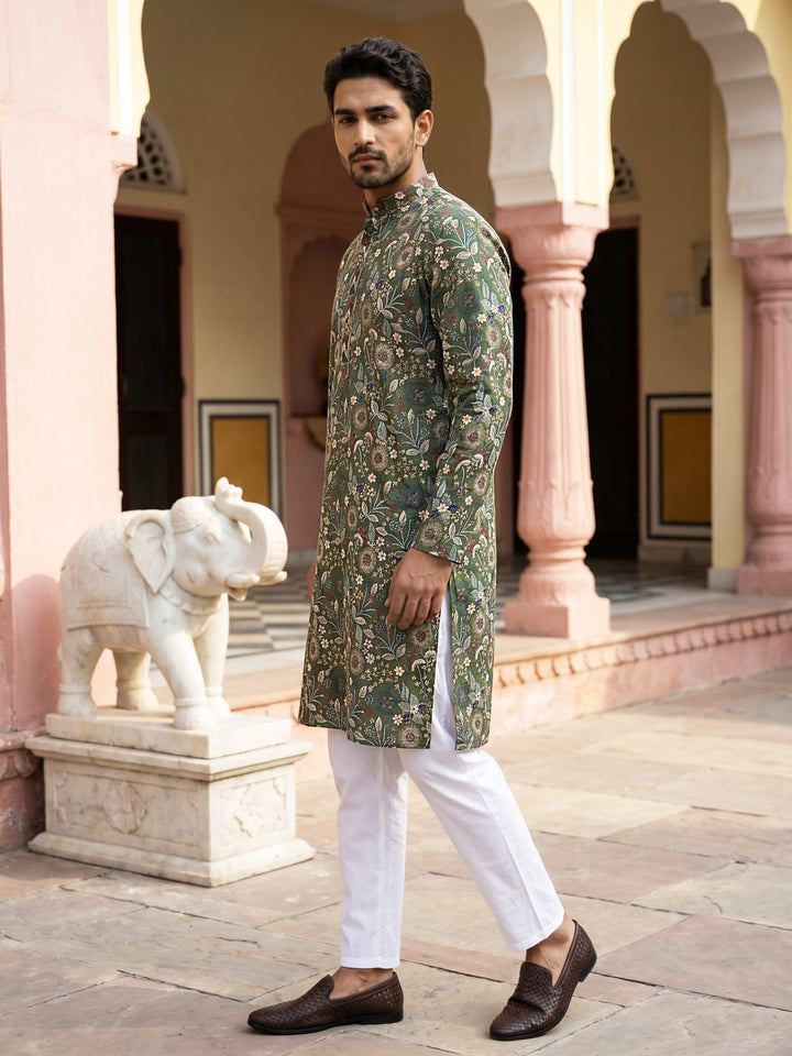 Silk Blend Floral Embroidered Kurta Pyjama Set