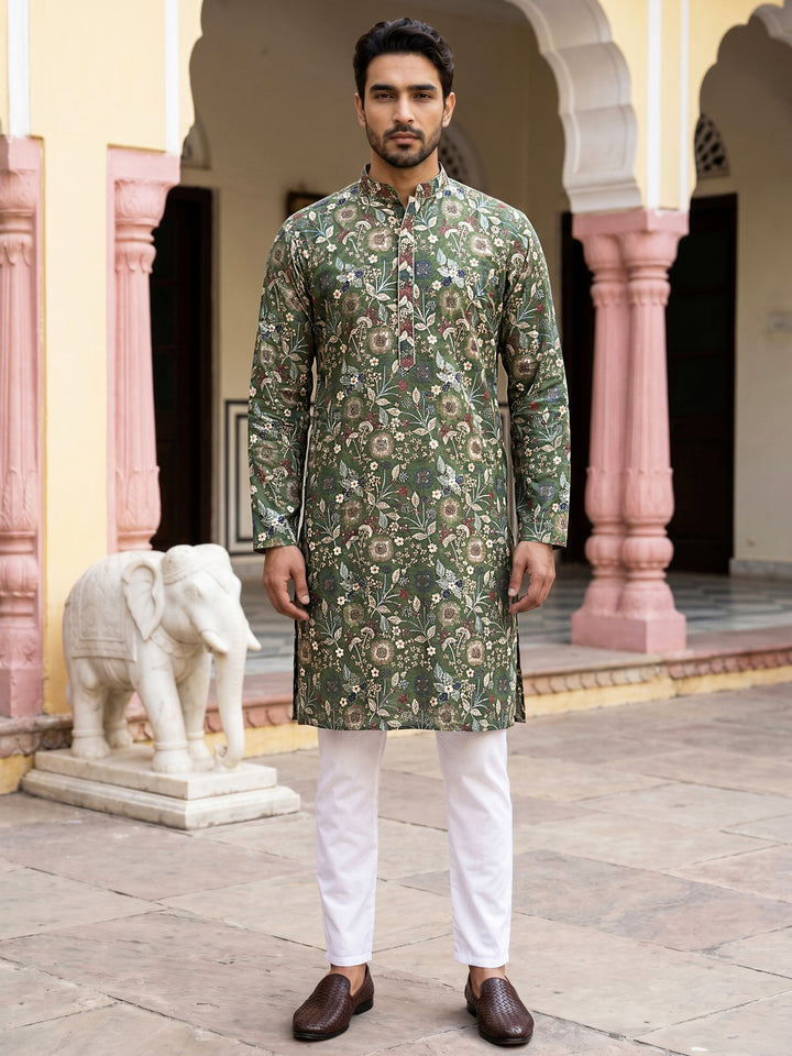 Silk Blend Floral Embroidered Kurta Pyjama Set