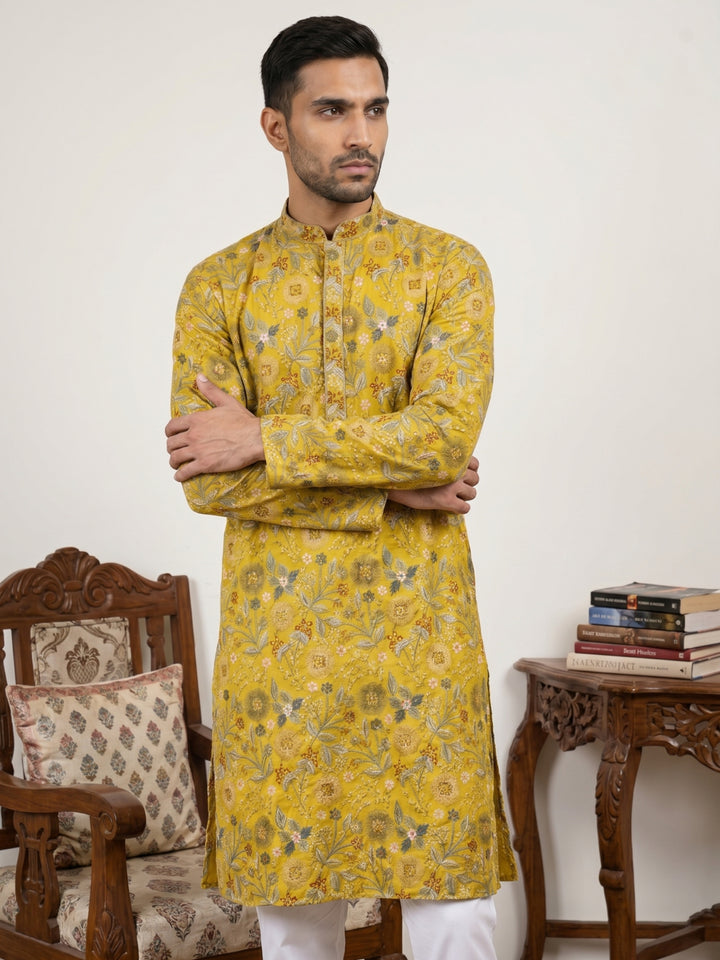 Silk Blend Floral Embroidered Kurta Pyjama Set