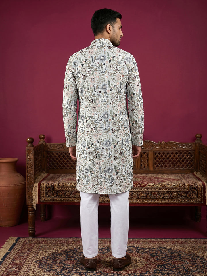 Silk Blend Floral Embroidered Kurta Pyjama Set