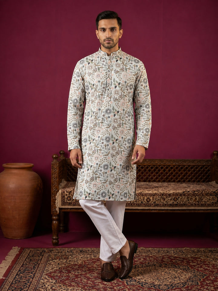 Silk Blend Floral Embroidered Kurta Pyjama Set