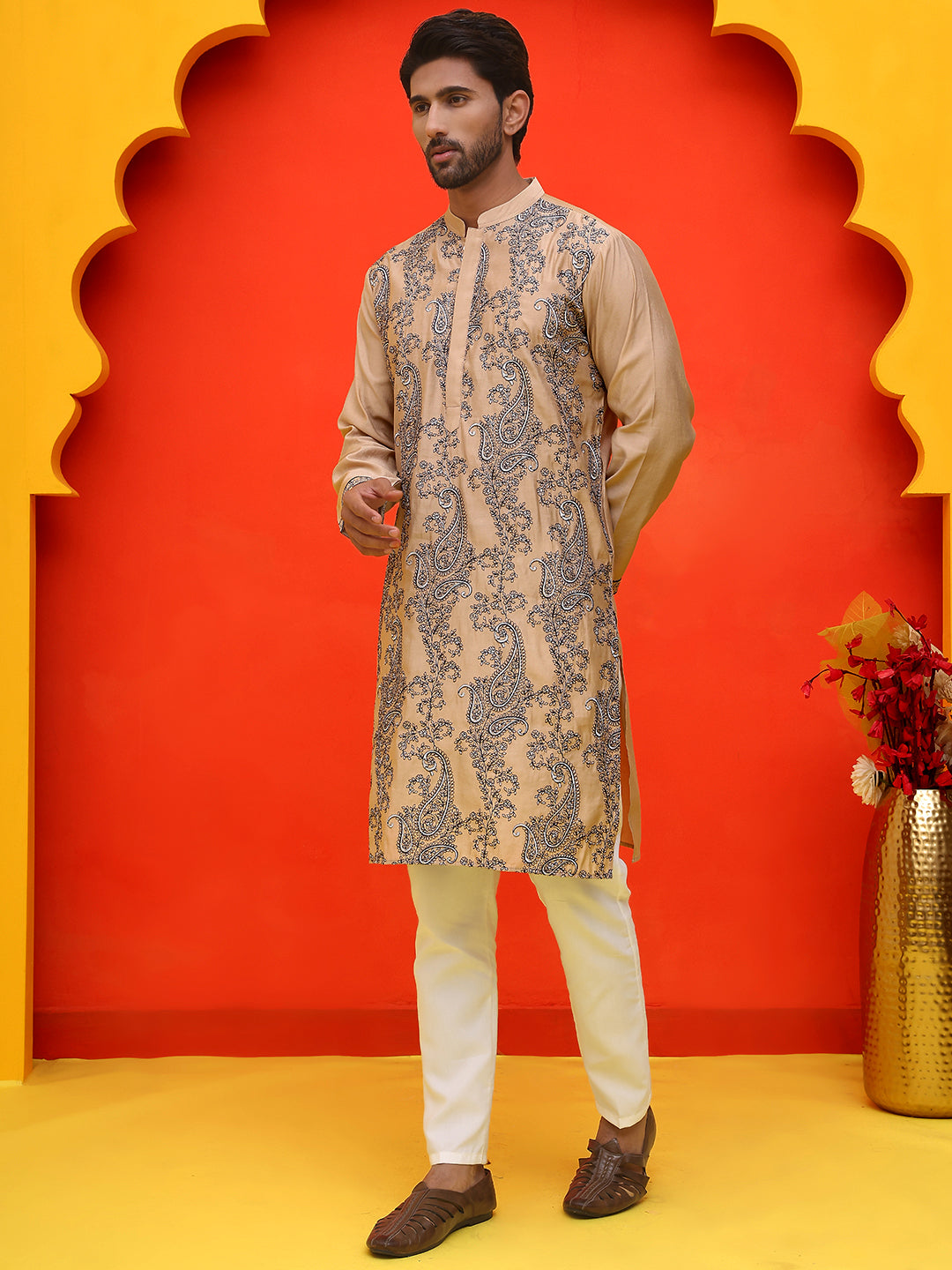 Embroidered & Sequins Kurta Set For Men