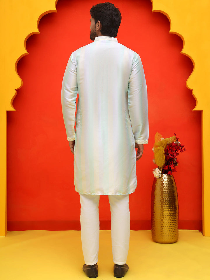 Embroidered And Mirror Work Straight Kurta Set For Men,
