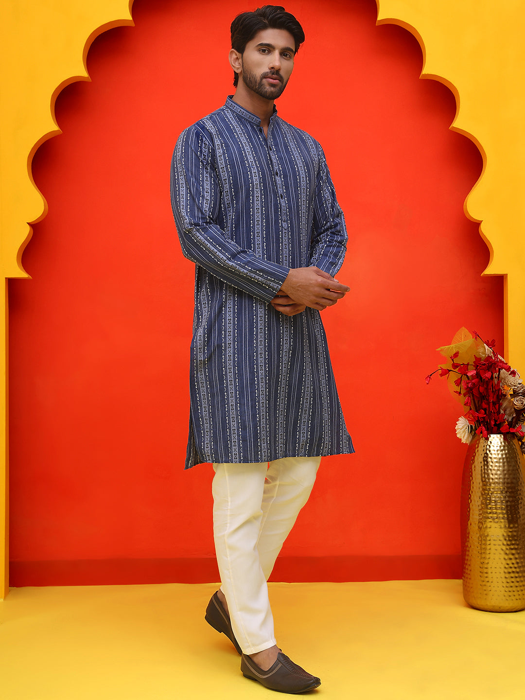 Self Design Cotton Straight Kurta Set.