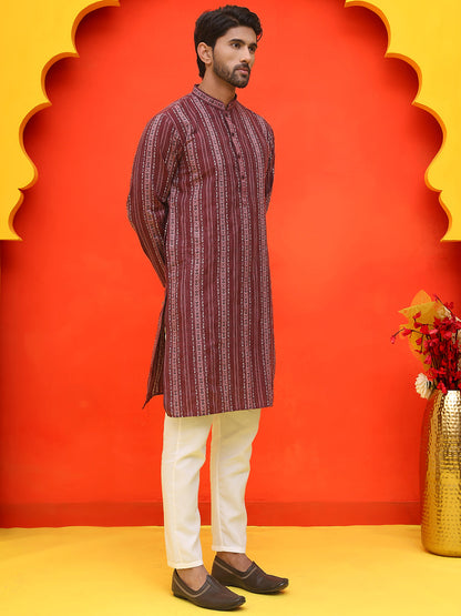 Self Design Cotton Straight Kurta Set.