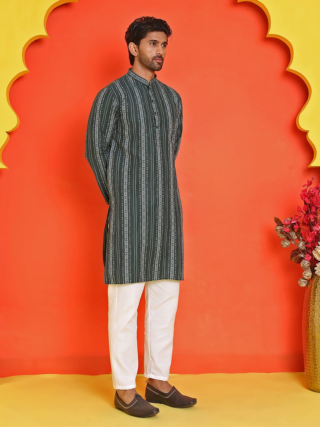 Self Design Cotton Straight Kurta Set.