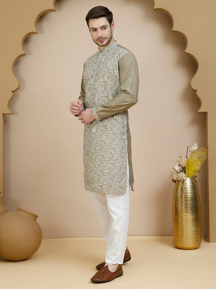 Embroidered Silk Blend Kurta Set For Men
