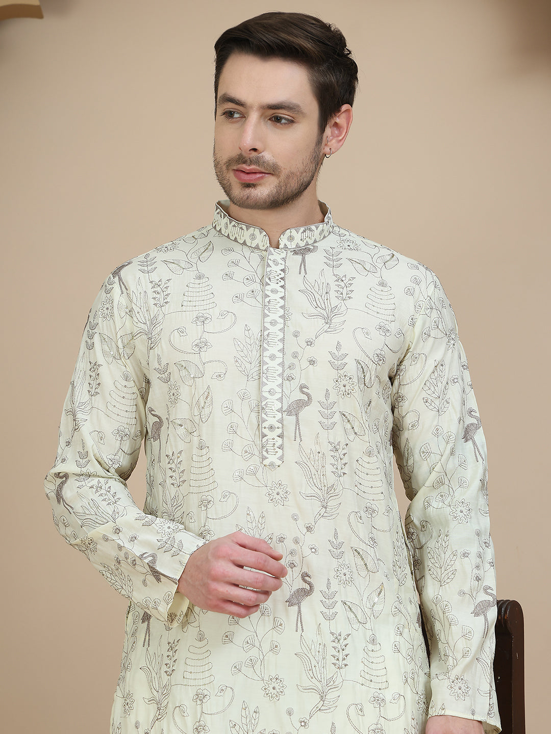 Embroidered Silk Blend Kurta Set For Men