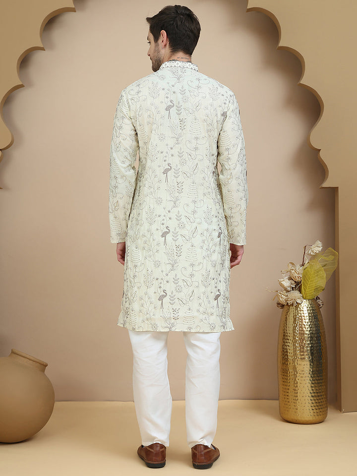 Embroidered Silk Blend Kurta Set For Men