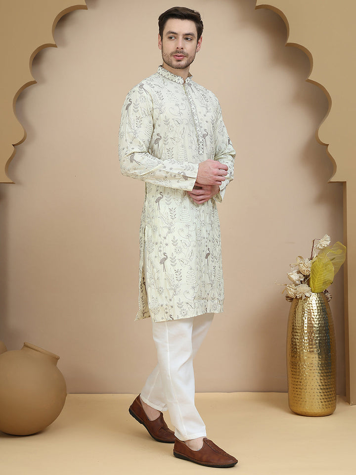 Embroidered Silk Blend Kurta Set For Men
