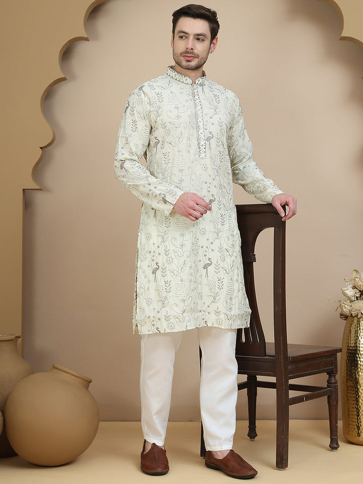 Embroidered Silk Blend Kurta Set For Men