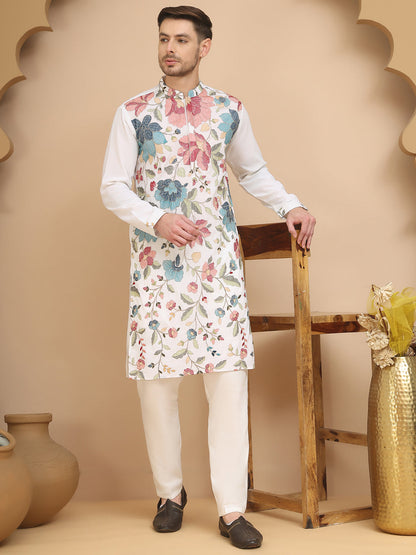 White Embroidered Kurta Set With Sequins & Zari Work