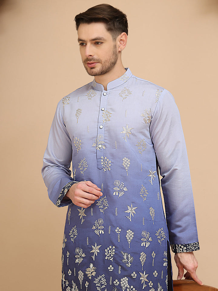 Ombre &amp; Embroidered Kurta Pyjama Set