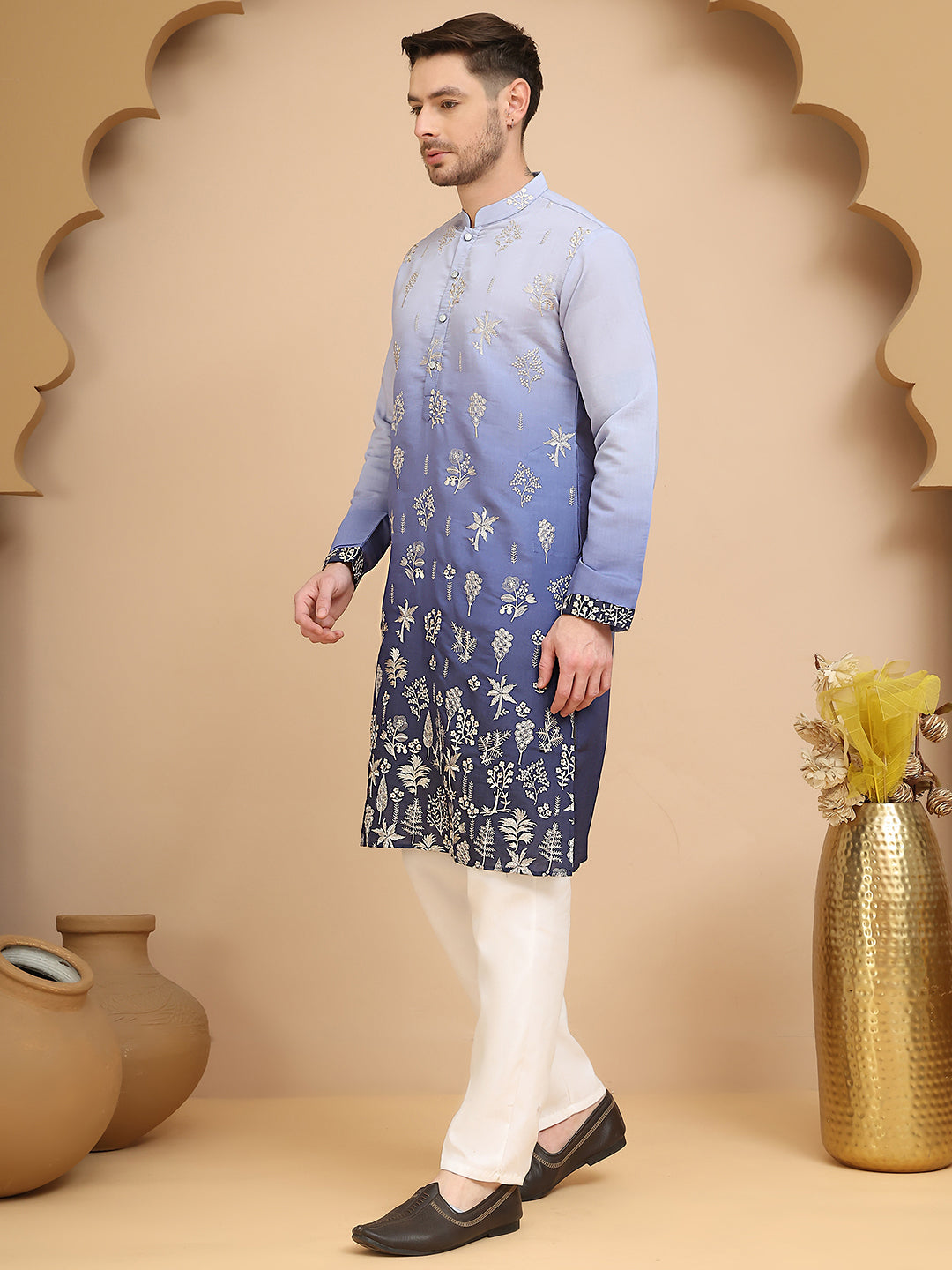 Ombre &amp; Embroidered Kurta Pyjama Set