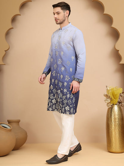 Ombre & Embroidered Kurta Pyjama Set