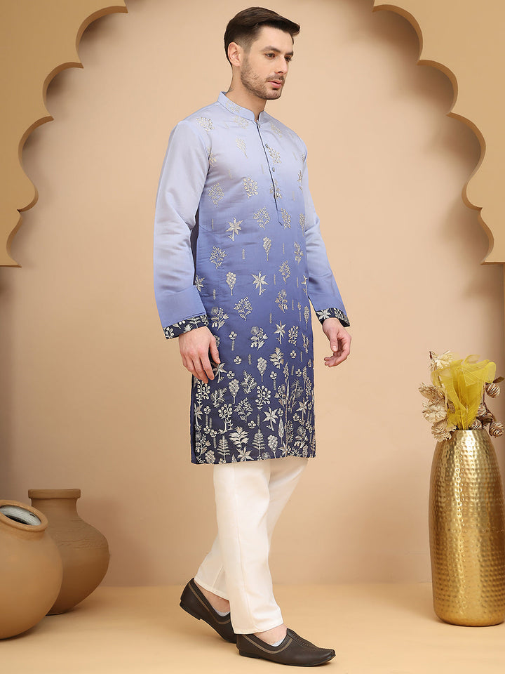 Ombre &amp; Embroidered Kurta Pyjama Set