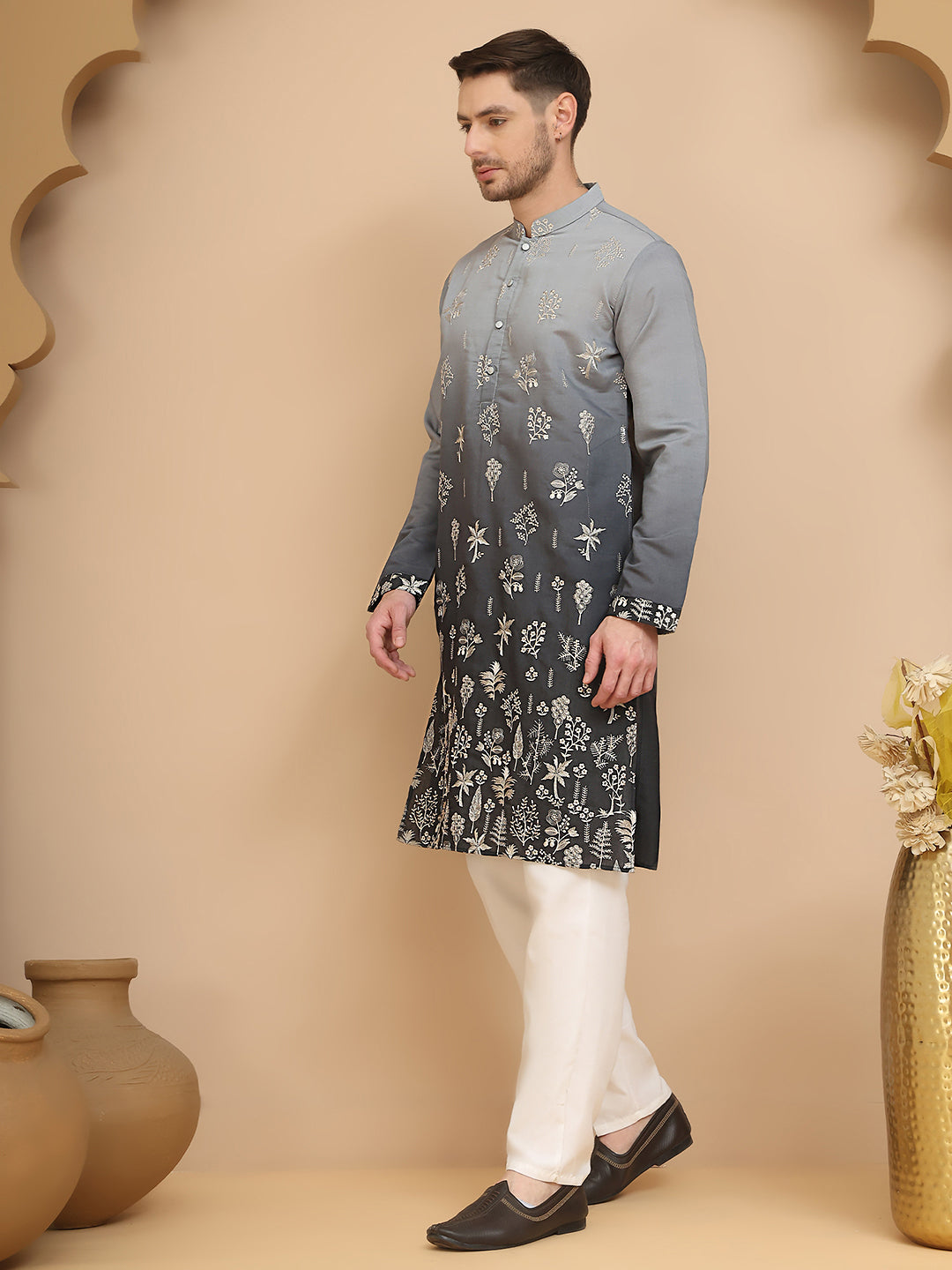Ombre &amp; Embroidered Kurta Pyjama Set