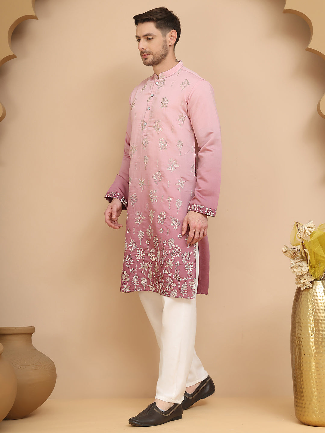 Ombre &amp; Embroidered Kurta Pyjama Set