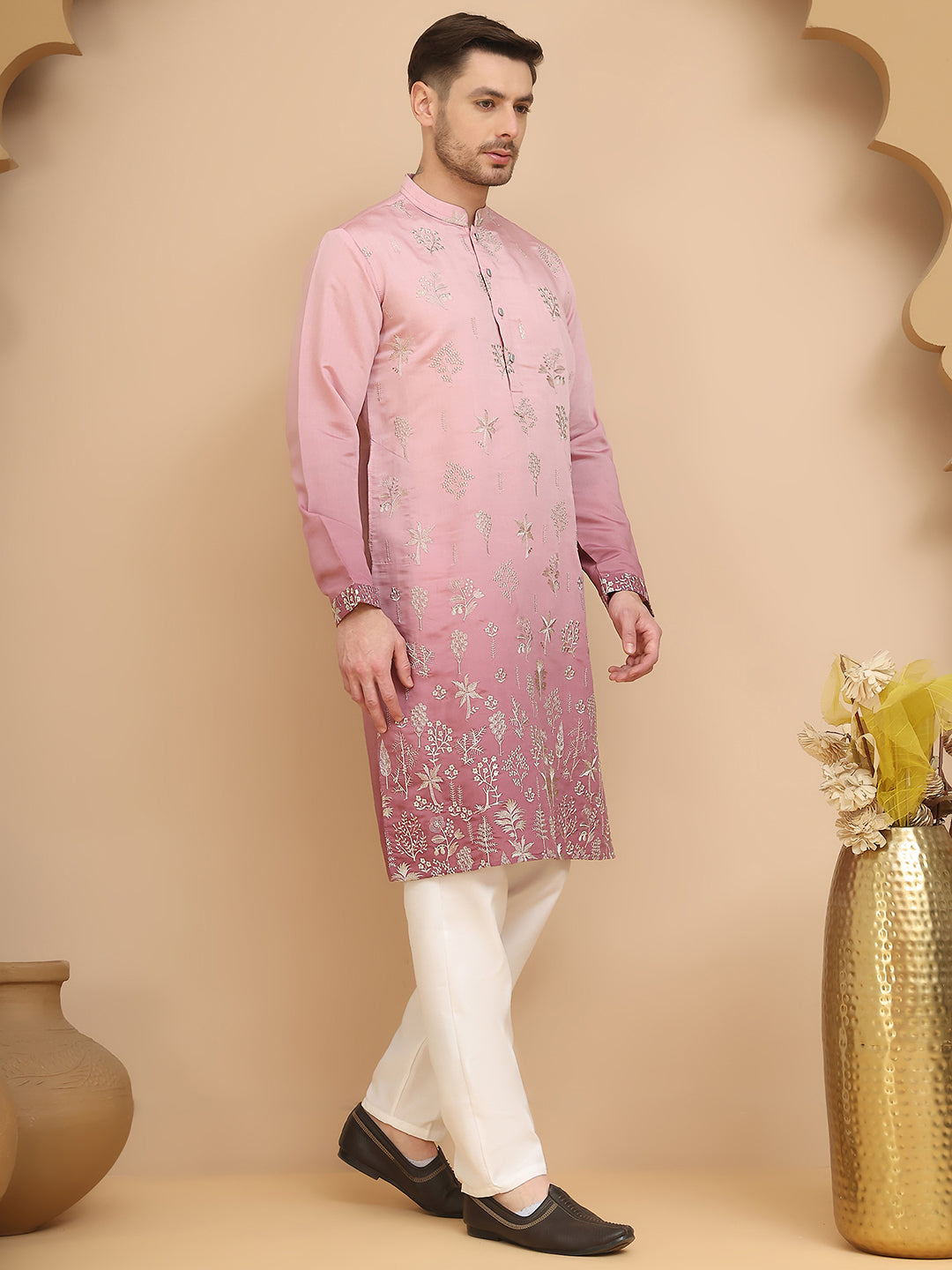 Ombre &amp; Embroidered Kurta Pyjama Set
