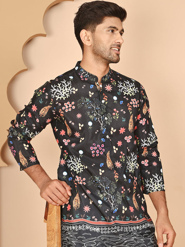 Floral Printed Cotton Blend Kurta Pyjama Set