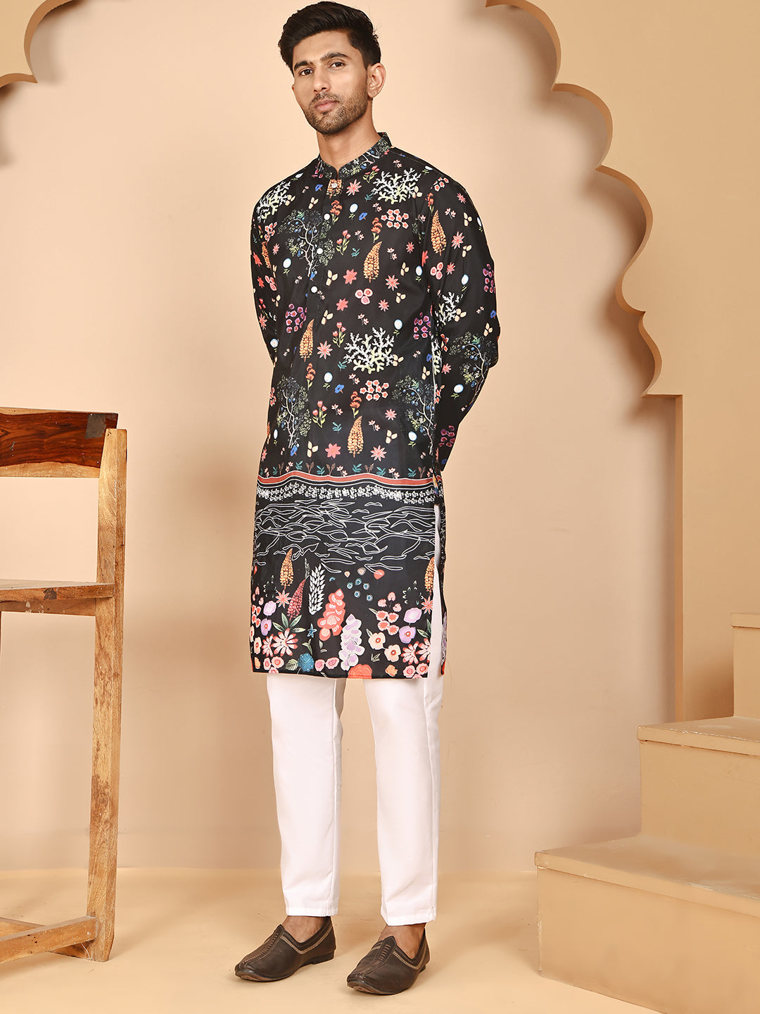 Floral Printed Cotton Blend Kurta Pyjama Set