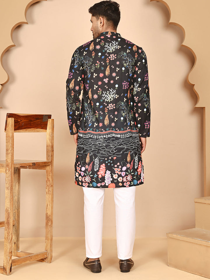 Floral Printed Cotton Blend Kurta Pyjama Set