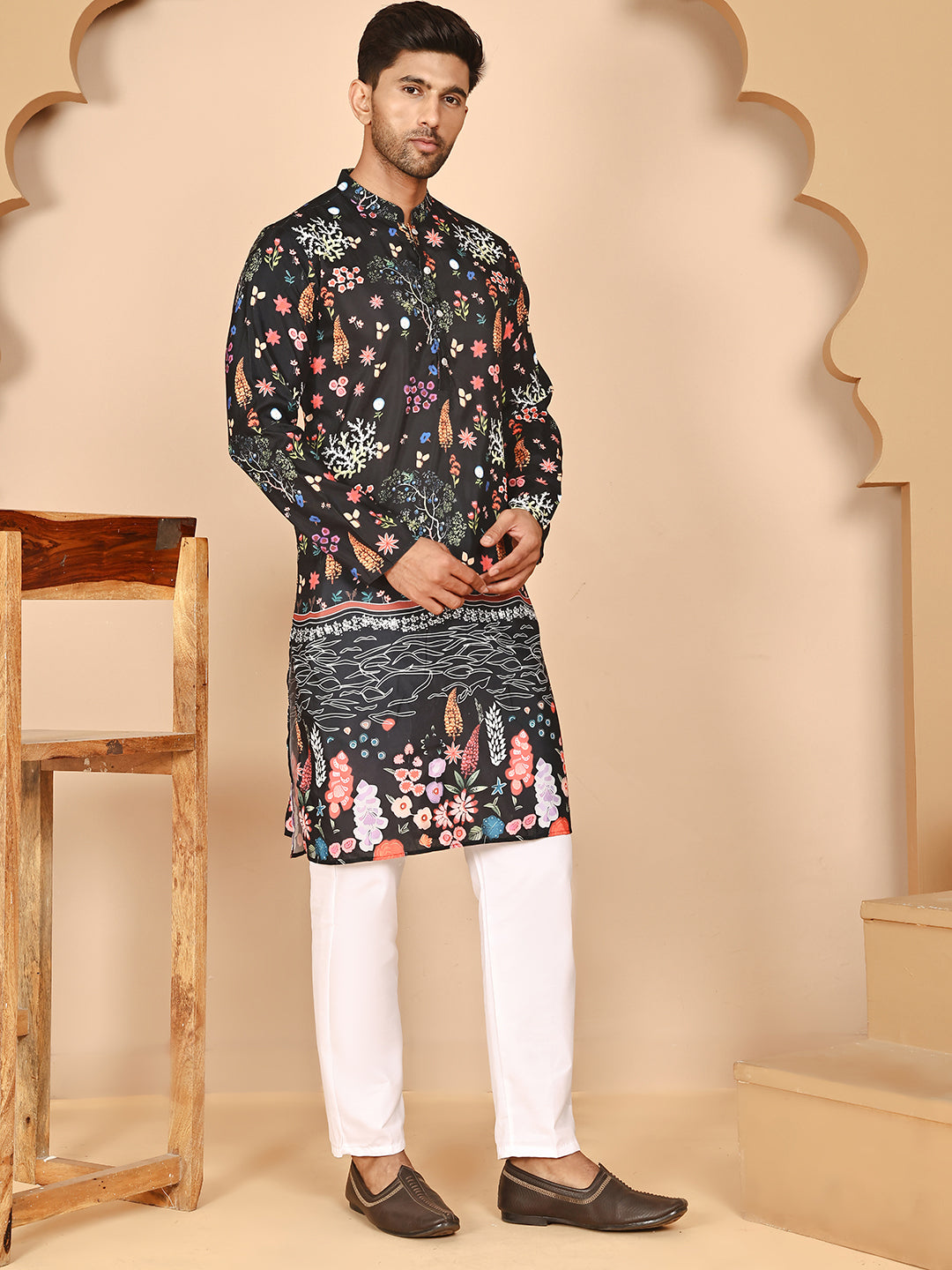 Floral Printed Cotton Blend Kurta Pyjama Set