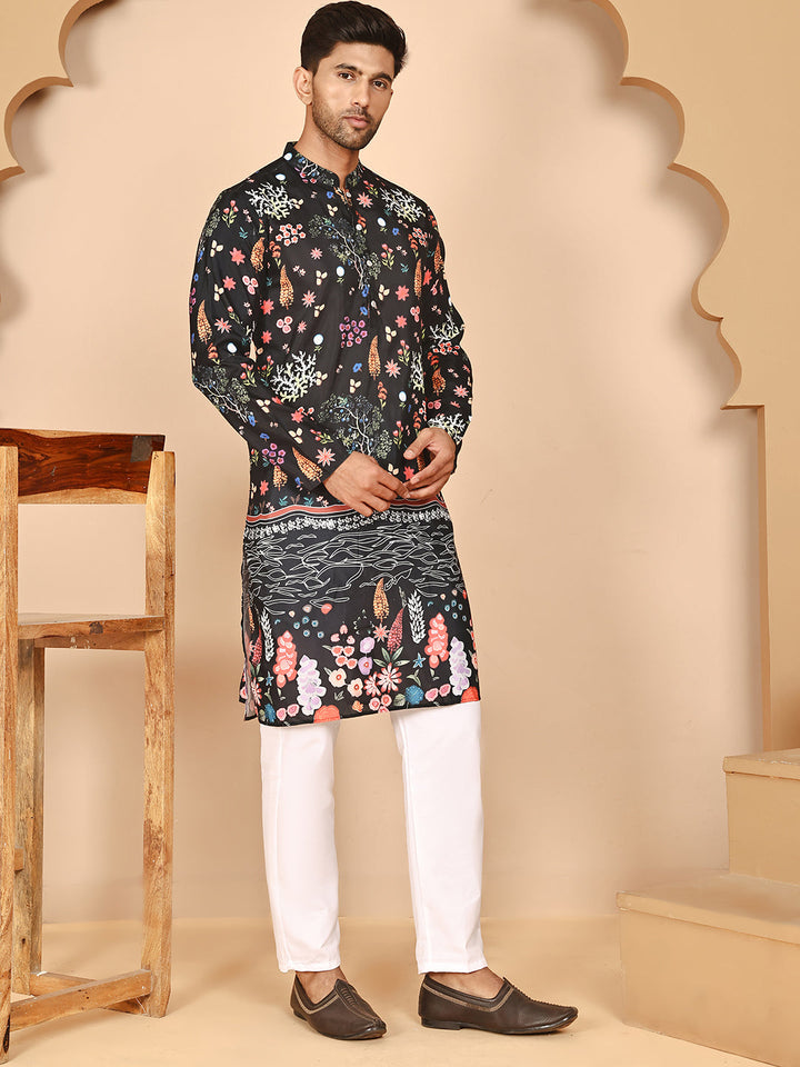 Floral Printed Cotton Blend Kurta Pyjama Set
