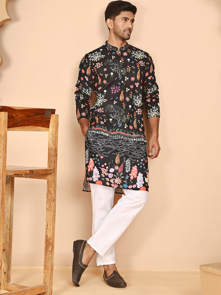 Floral Printed Cotton Blend Kurta Pyjama Set