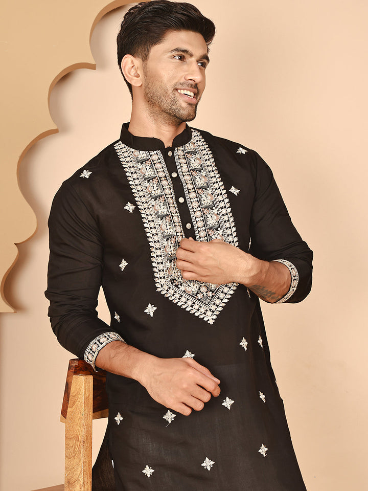 Embroidered Silk Blend Kurta Pyjama Set For Men