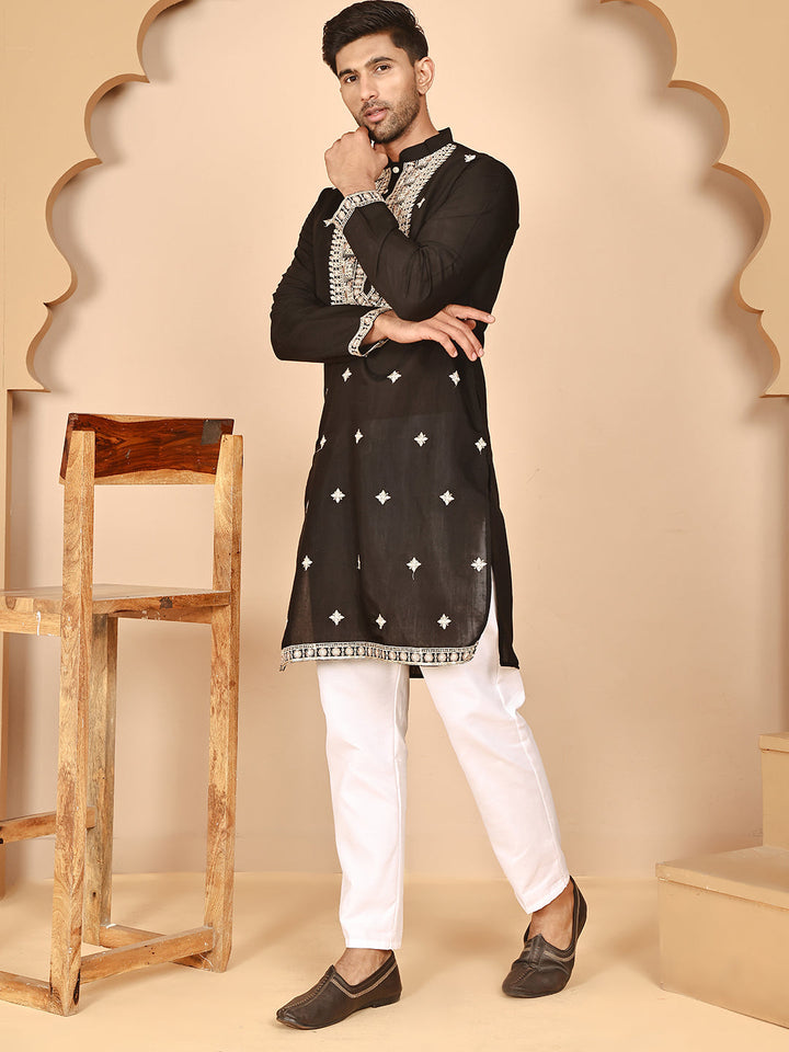 Embroidered Silk Blend Kurta Pyjama Set For Men