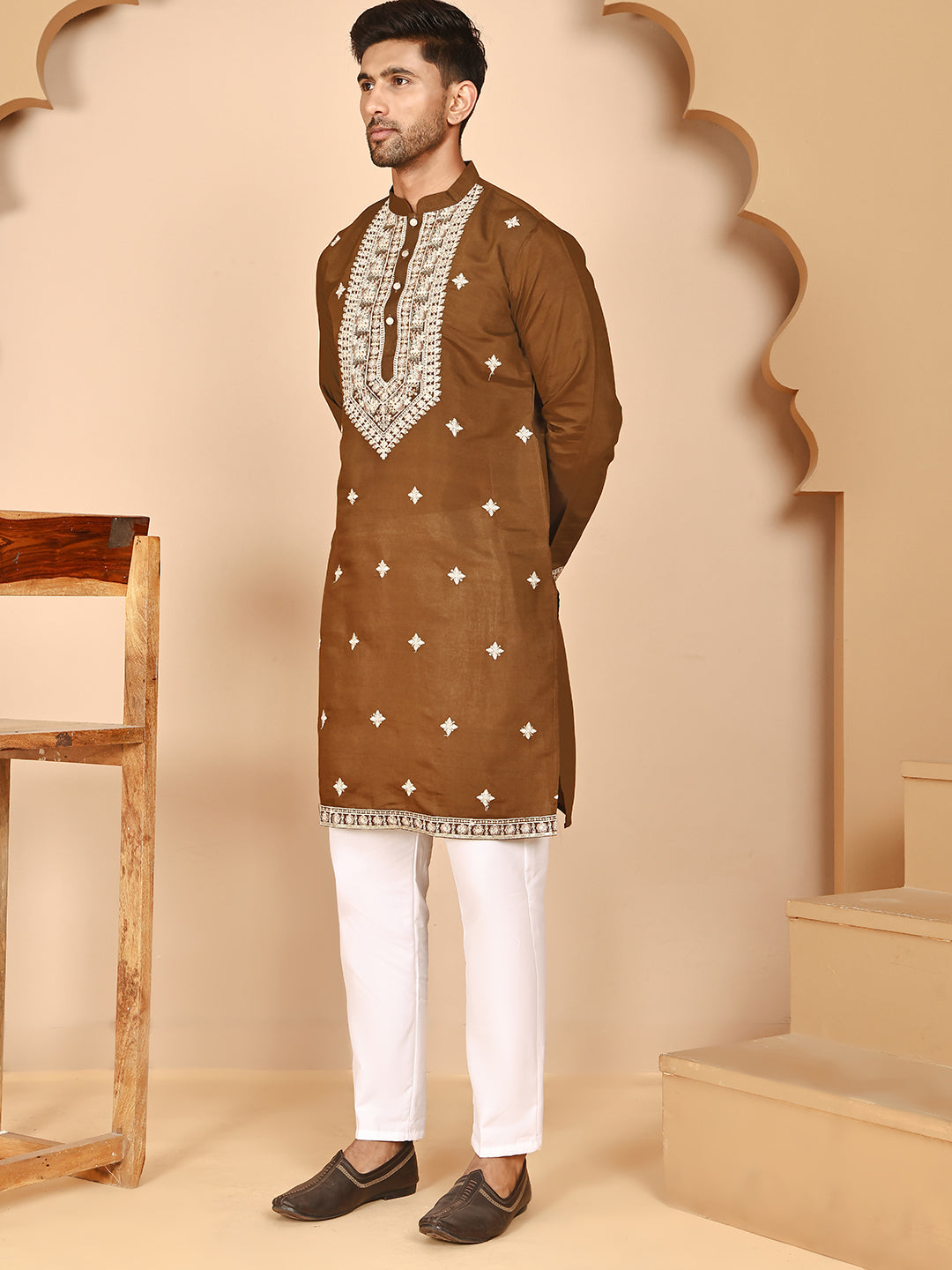 Embroidered Silk Blend Kurta Pyjama Set For Men