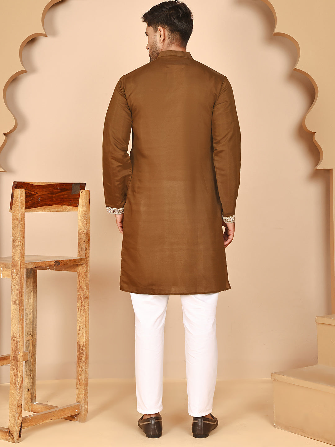 Embroidered Silk Blend Kurta Pyjama Set For Men