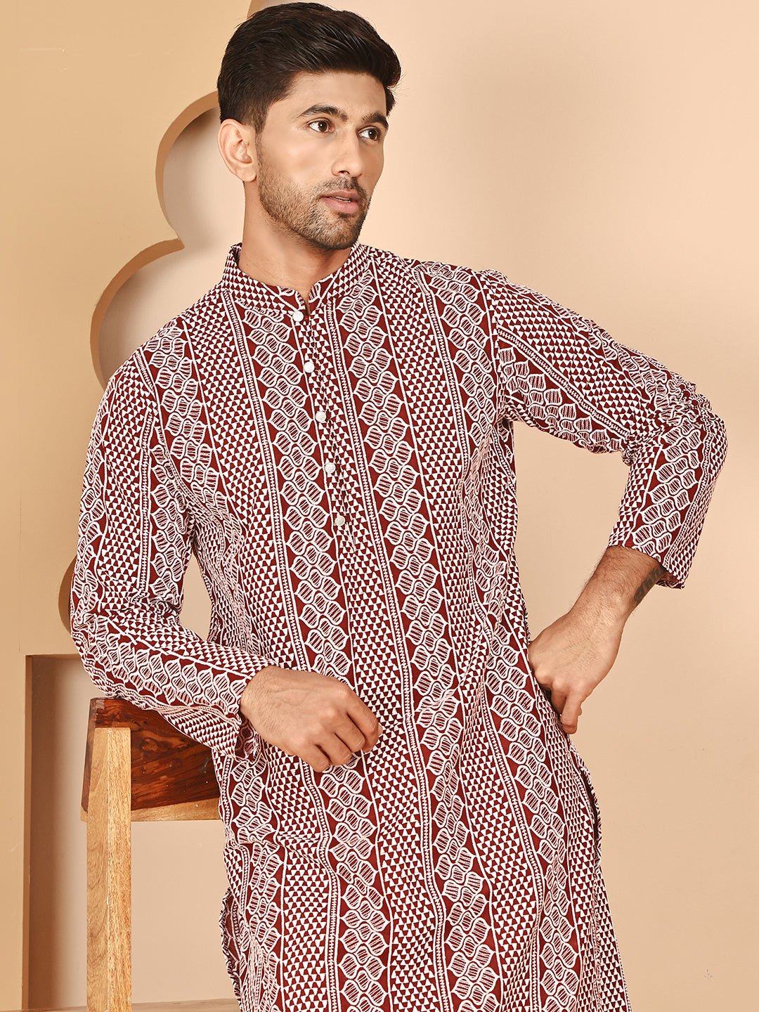 Embroidered Cotton Kurta With Churidar