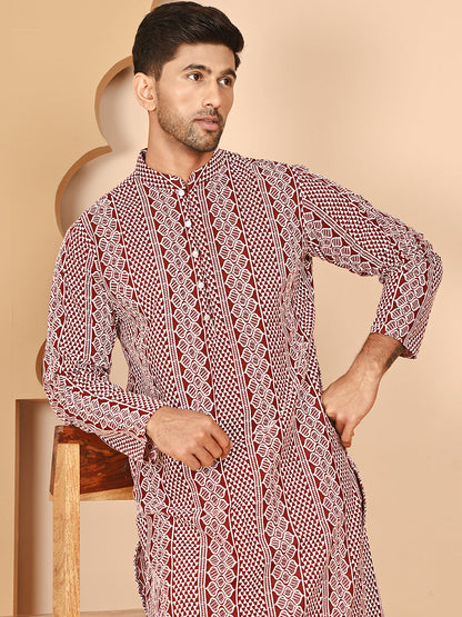 Embroidered Cotton Kurta With Churidar
