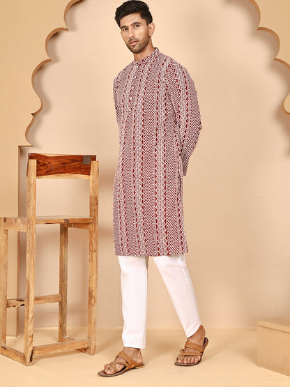 Embroidered Cotton Kurta With Churidar