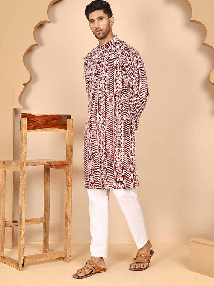 Embroidered Cotton Kurta With Churidar