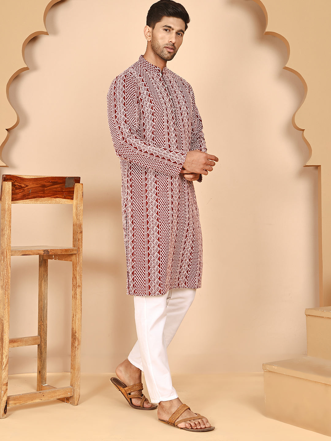 Embroidered Cotton Kurta With Churidar