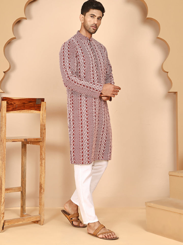 Embroidered Cotton Kurta With Churidar