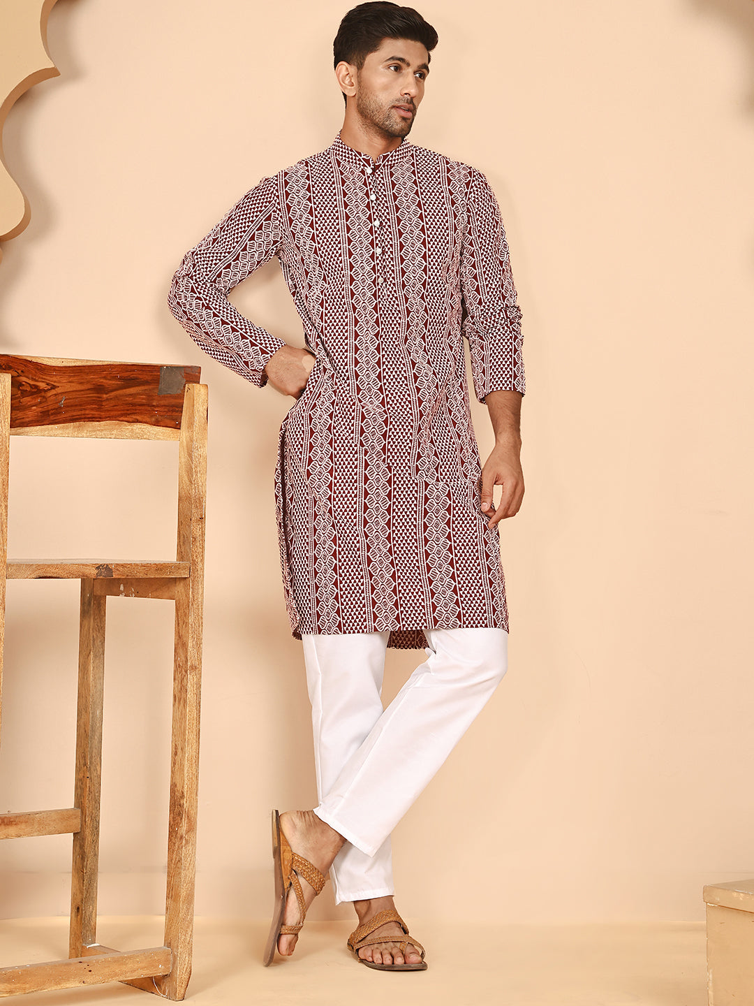 Embroidered Cotton Kurta With Churidar