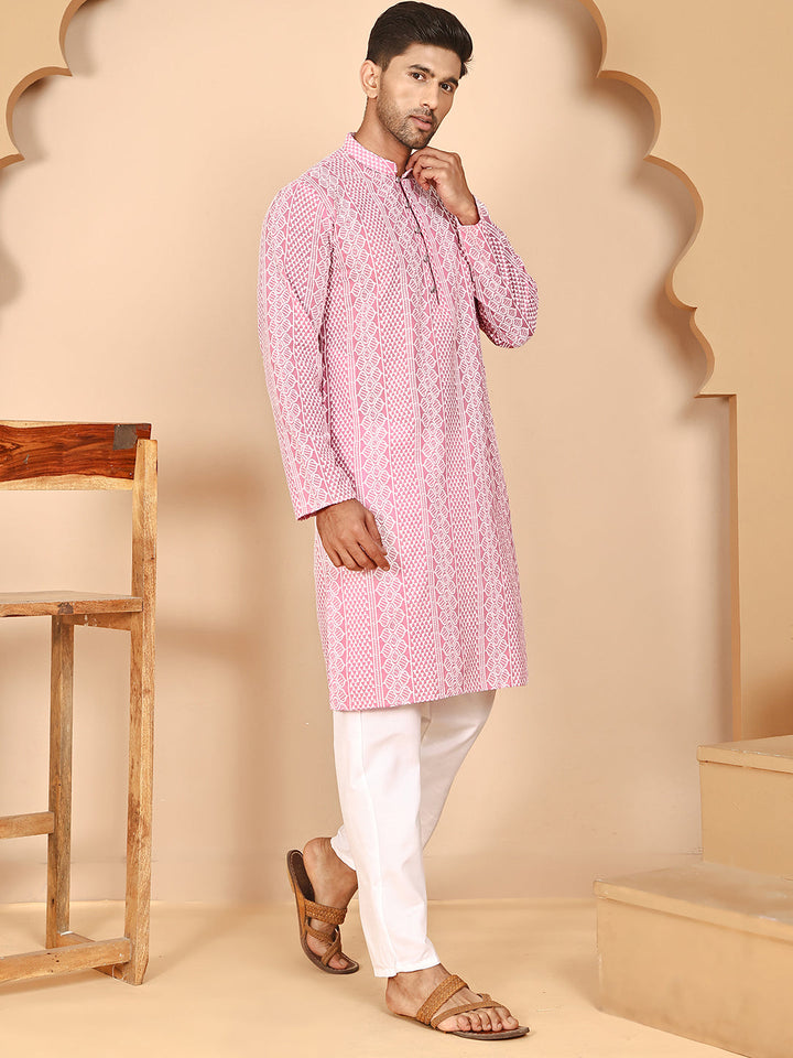 Embroidered Cotton Kurta With Churidar