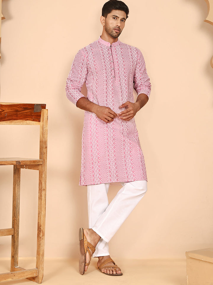 Embroidered Cotton Kurta With Churidar
