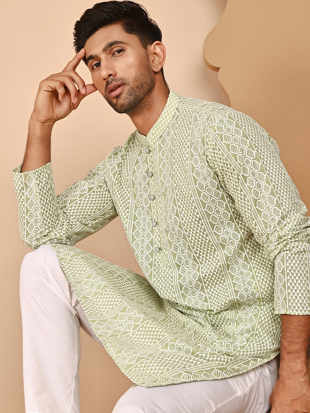 Embroidered Cotton Kurta With Churidar