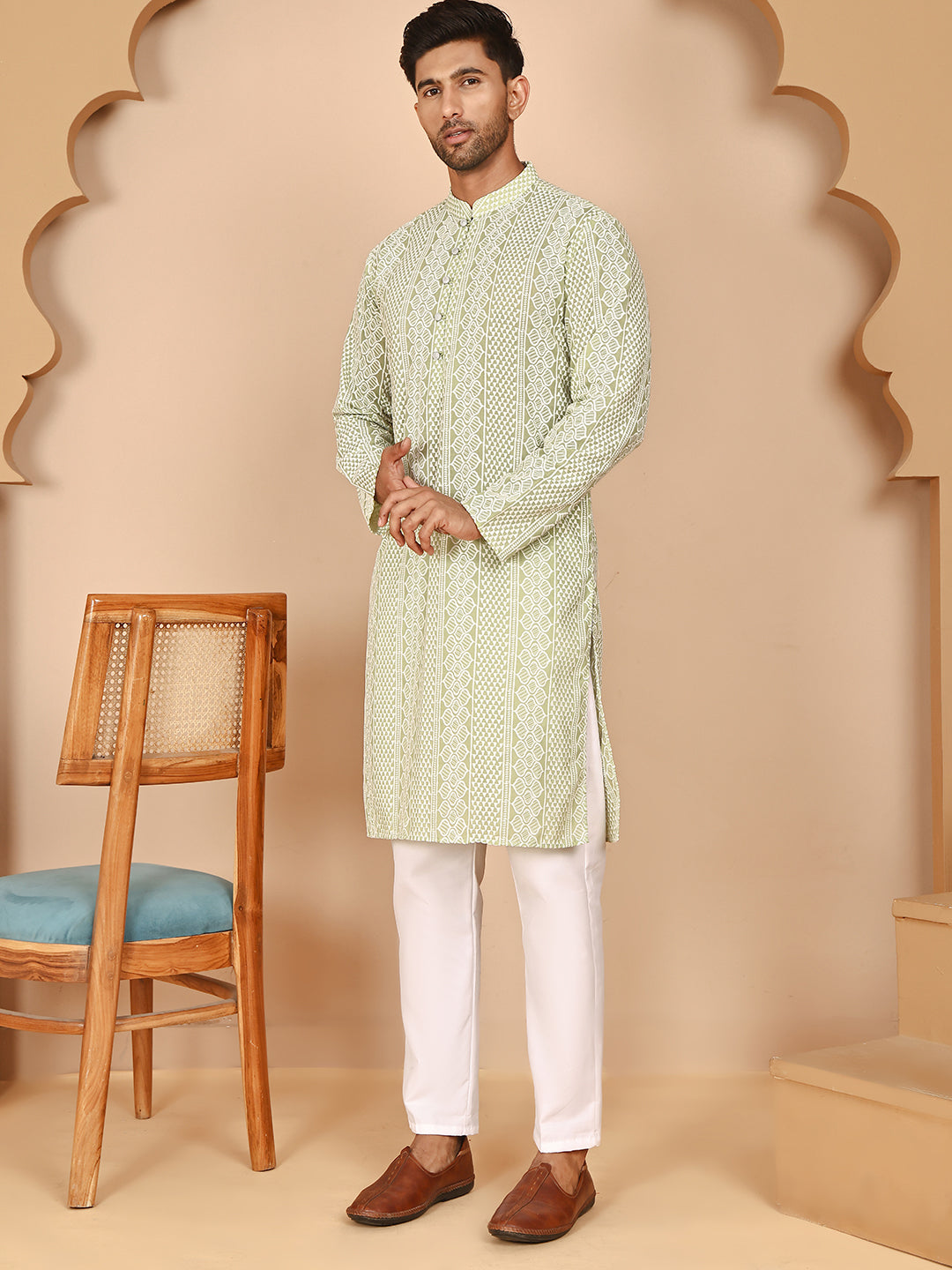 Embroidered Cotton Kurta With Churidar